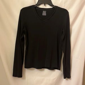 Black Long Sleeve V-neck Top